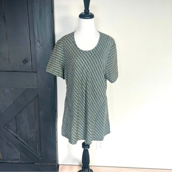FLAX Linen Printed Tunic Green Casual Minimalist Women’s Large - Picture 1 of 8